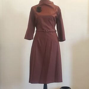 Chic Long Sleeve Belted Dress in Rich Brown